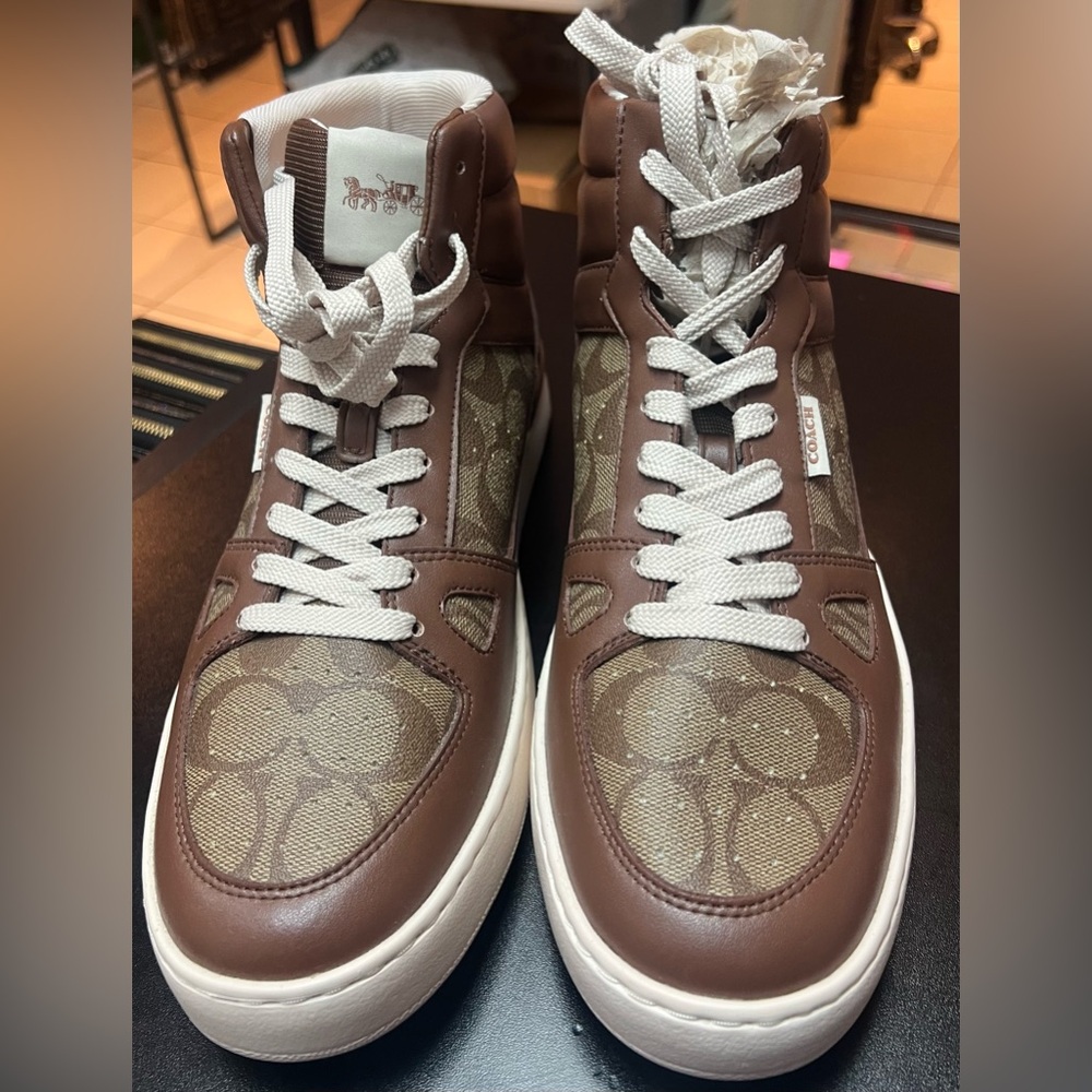 Coach Men Brown Signature High-Top Sneakers size 10D new no box